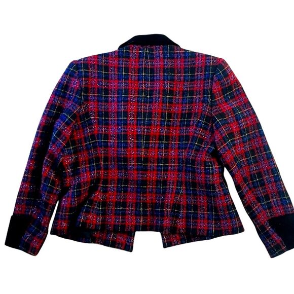 Vintage 90's Jones N.Y. Plaid Double-Breasted Pea Blazer Coat Cropped Wool - Picture 7 of 14